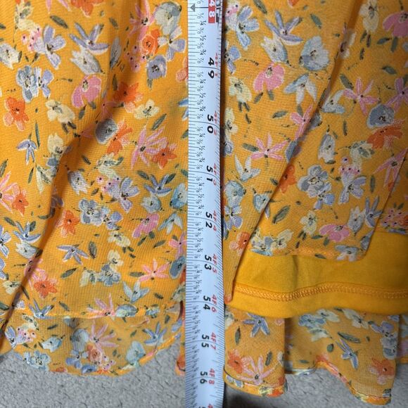 Maison Tara Womens Size 14 Cold Shoulder Maxi Dress Chiffon Yellow Belted Ruffle - Picture 8 of 12